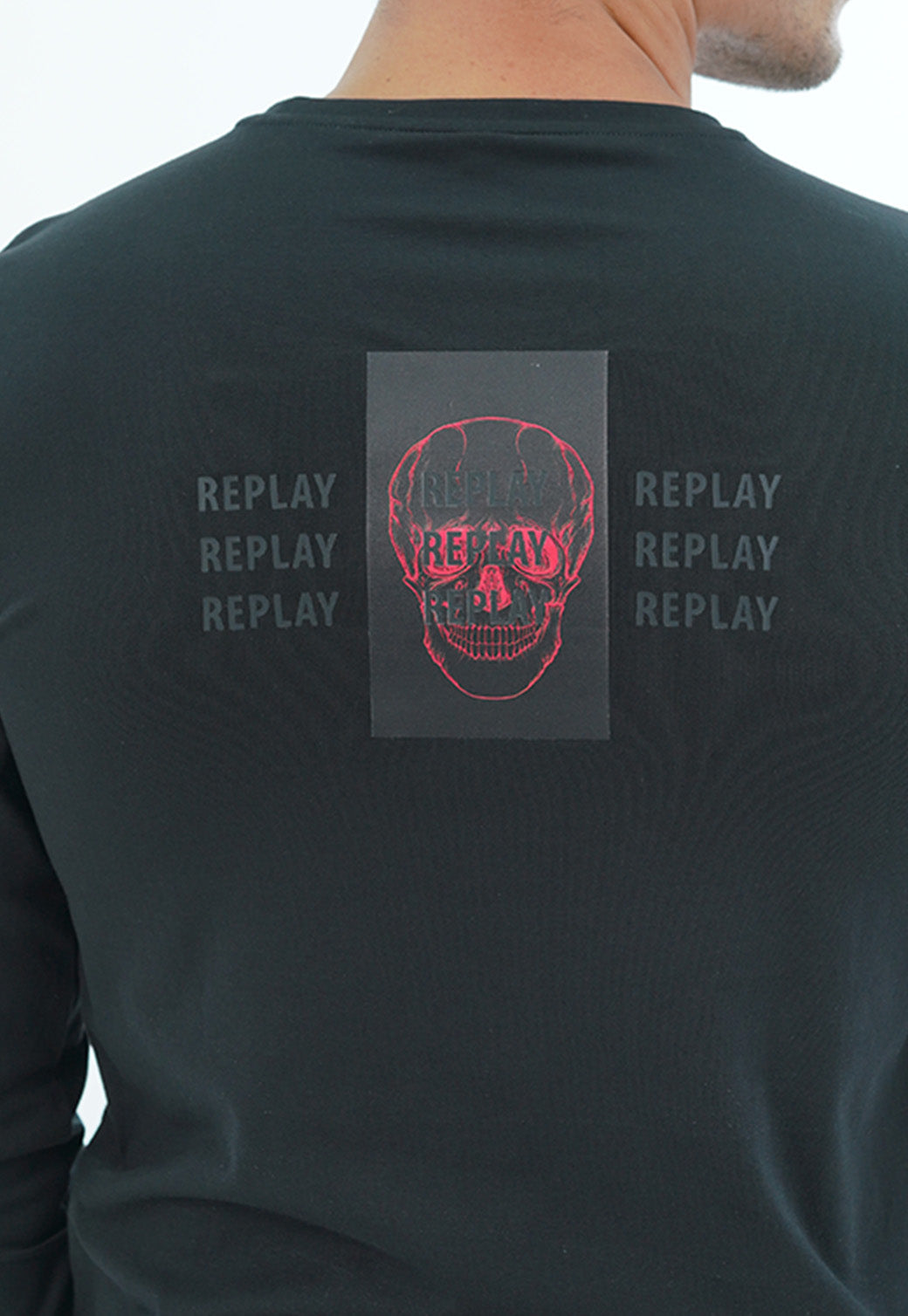 טי שירט לייקרה ארוכה עם הדפס גולגולת בגב גברים