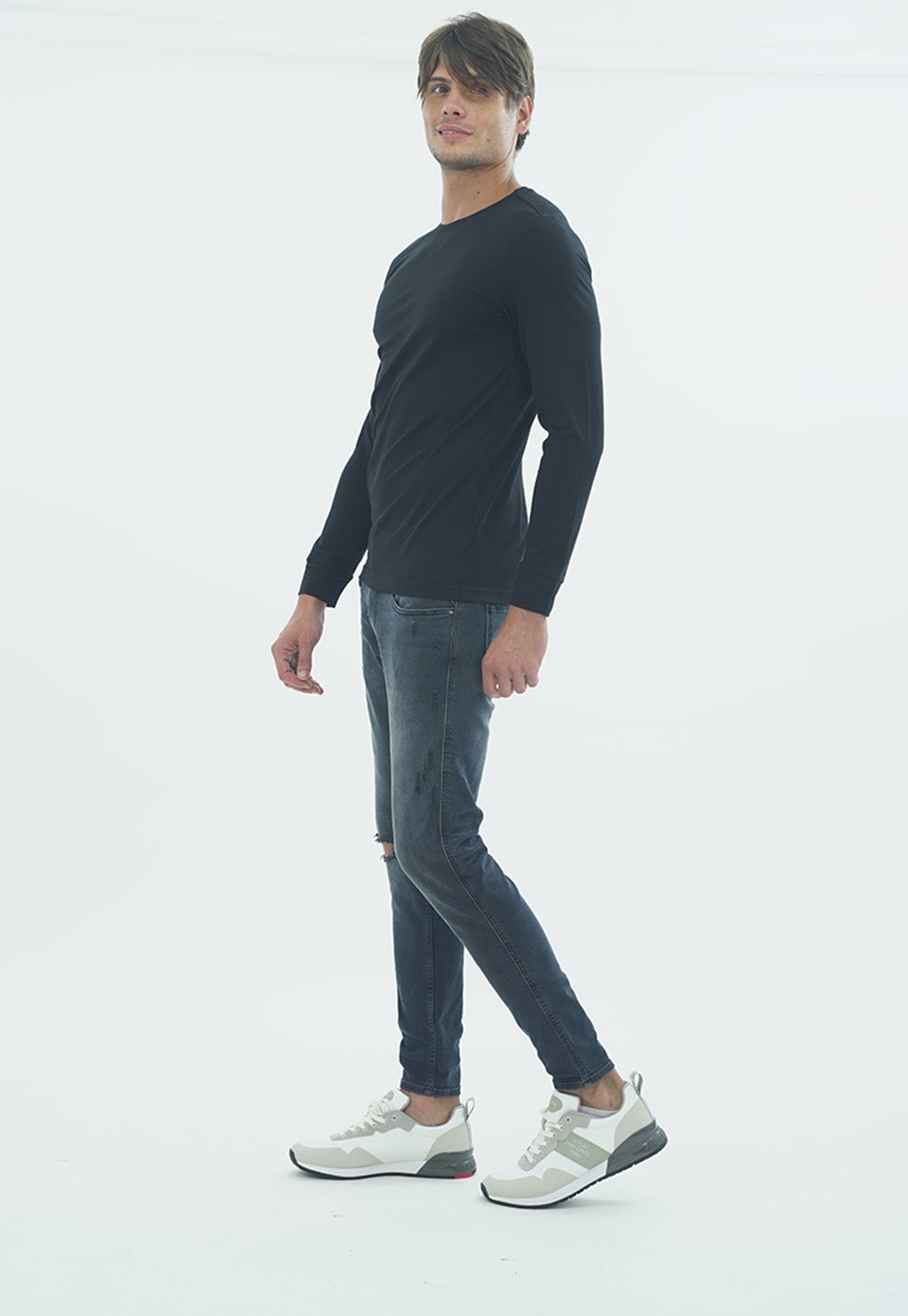 טי שירט לייקרה ארוכה עם הדפס גולגולת בגב גברים