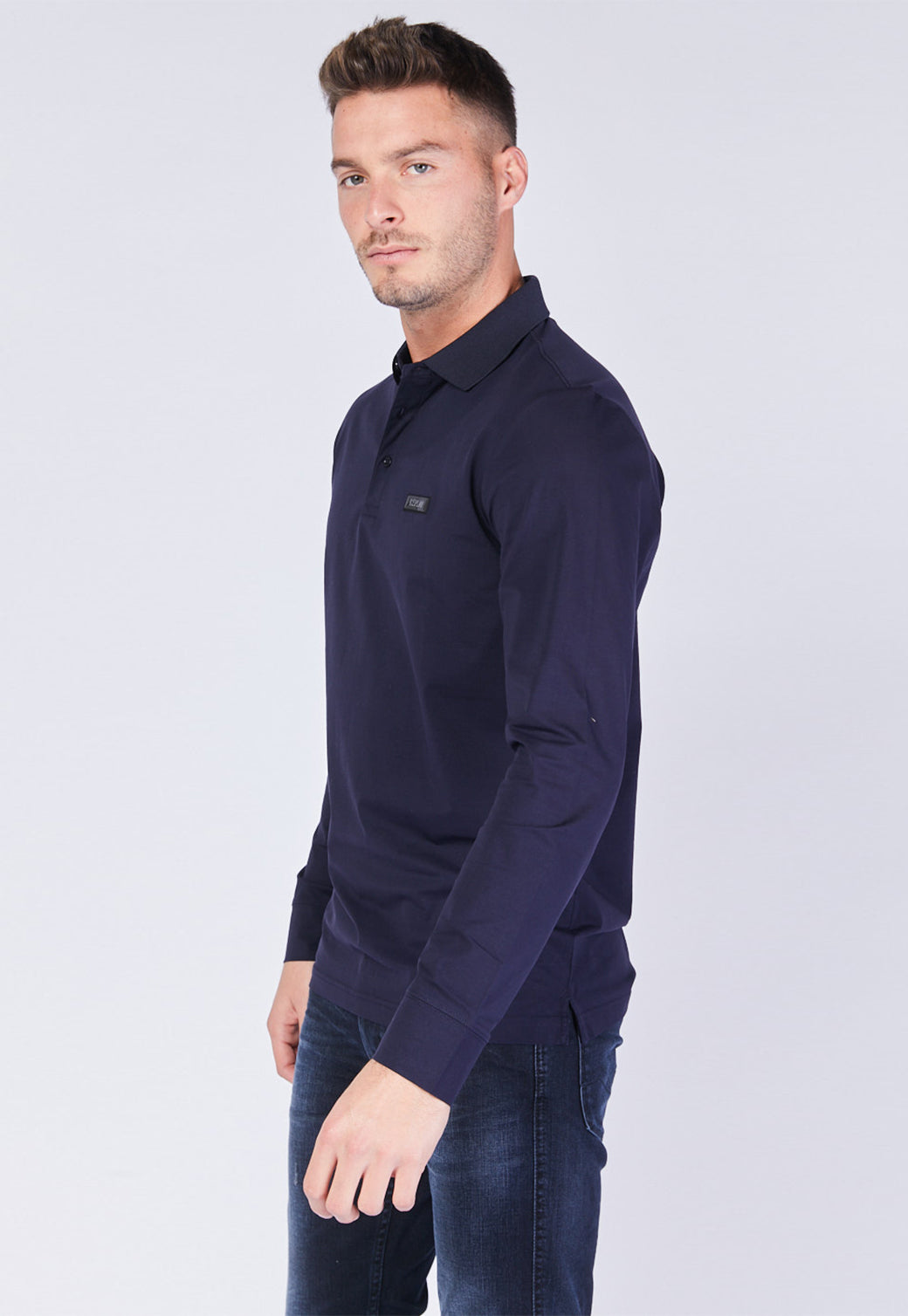 פולו שרוול ארוך לגברים בצבע נייבי