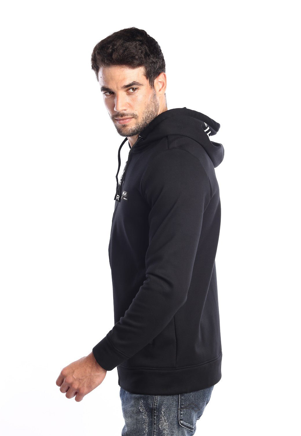 קפוצ'ון רוכסן בטנת וולור פנימית ארוך לוגו קטן בחזה | גברים BLACK / L