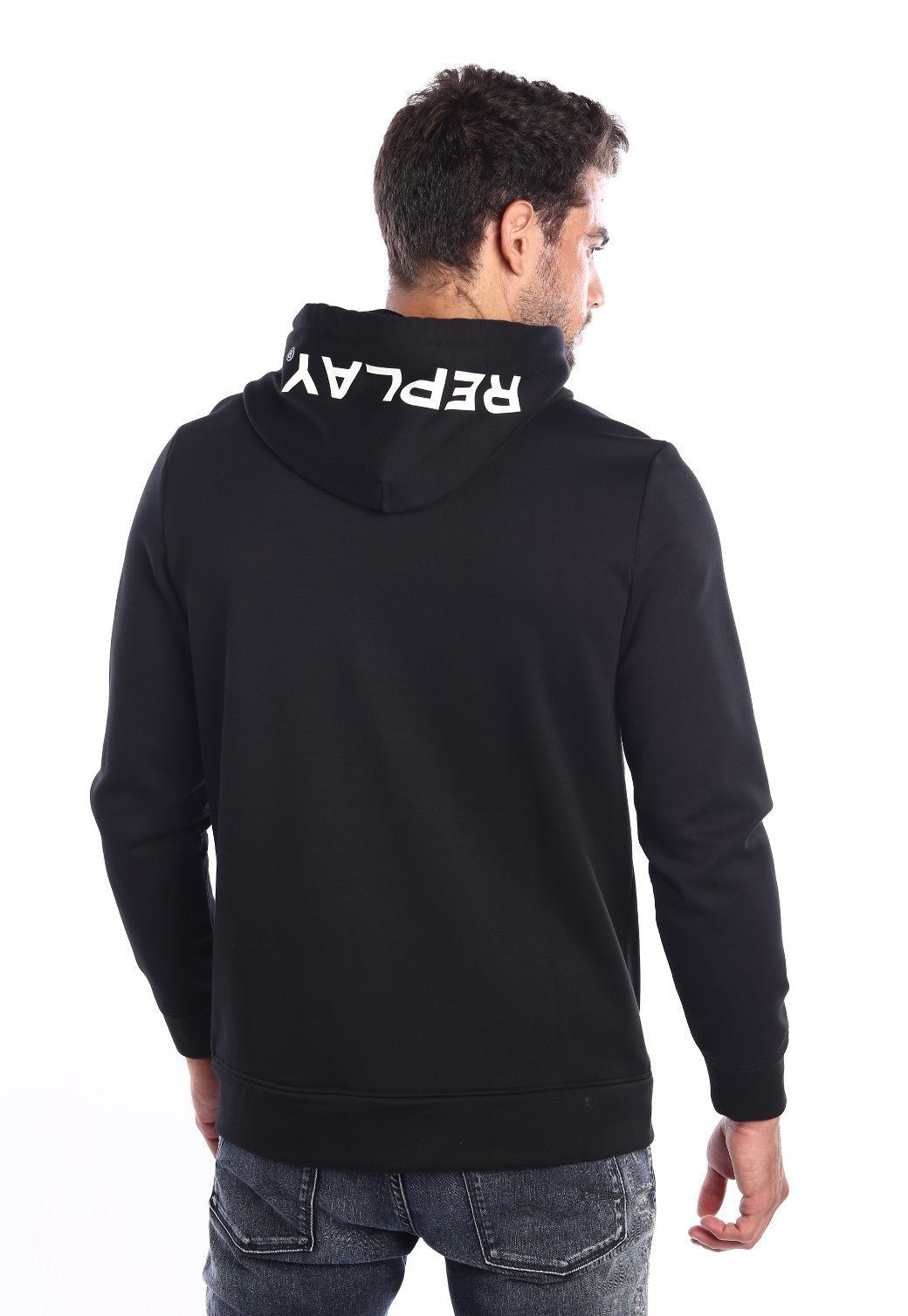 קפוצ'ון רוכסן בטנת וולור פנימית ארוך לוגו קטן בחזה | גברים BLACK / L