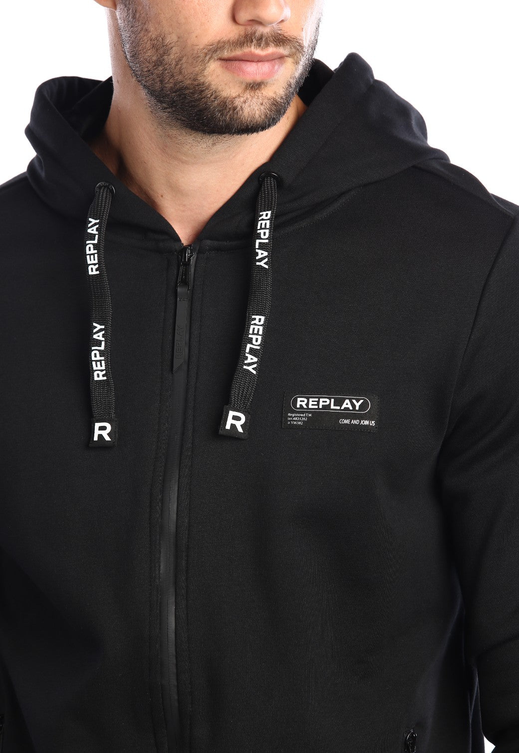 קפוצ'ון רוכסן בטנת וולור פנימית ארוך לוגו קטן בחזה | גברים BLACK / L