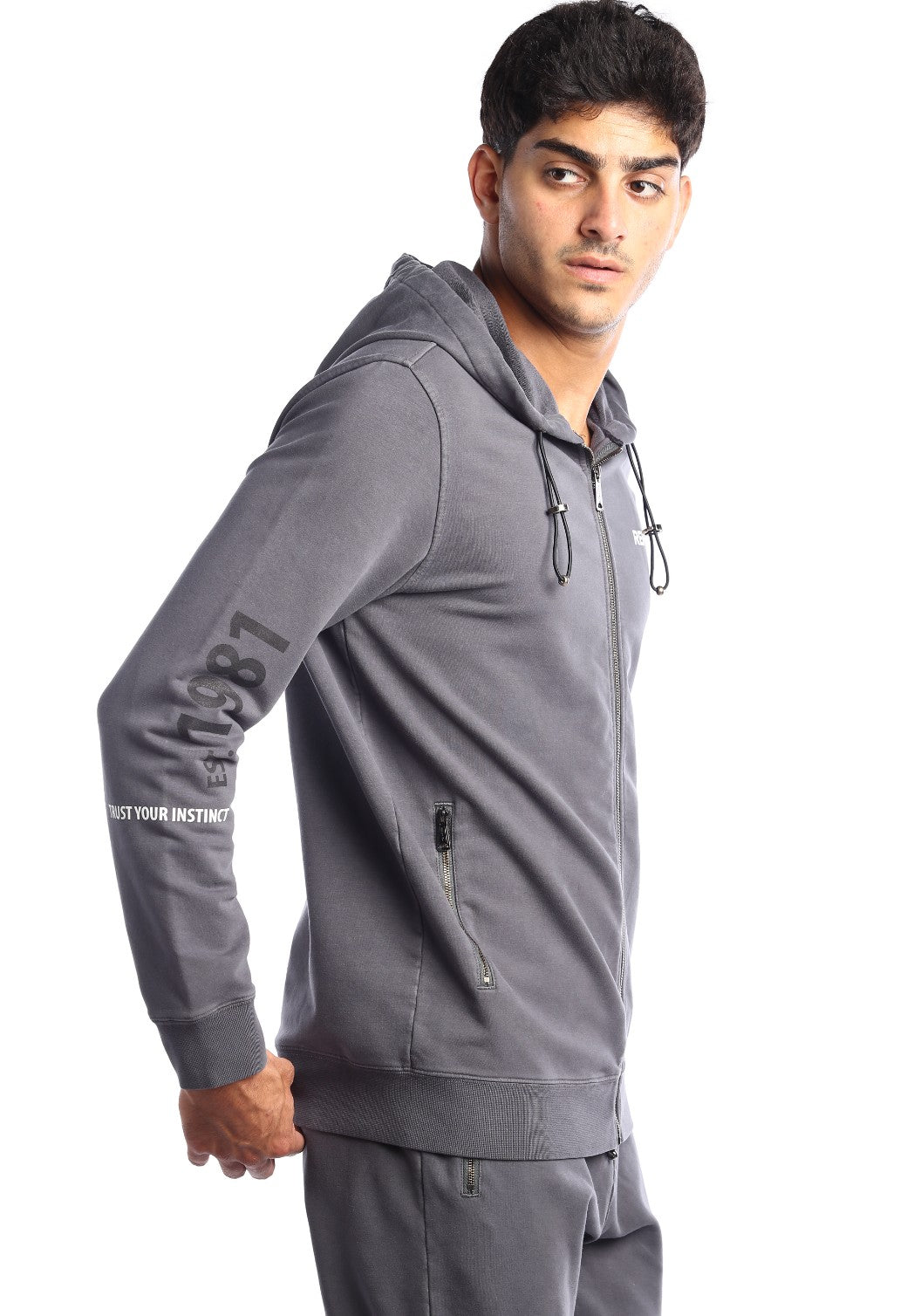 קפוצ'ון רוכסן פרנץ' טרי ארוך לוגו בחזה | גברים GREY / L