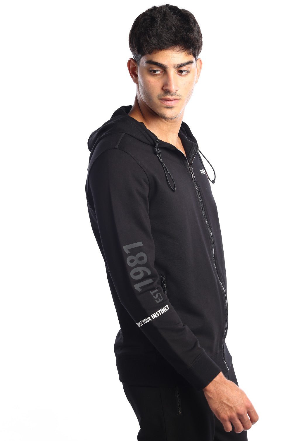 קפוצ'ון רוכסן פרנץ' טרי ארוך לוגו צד שמאל | גברים BLACK / L