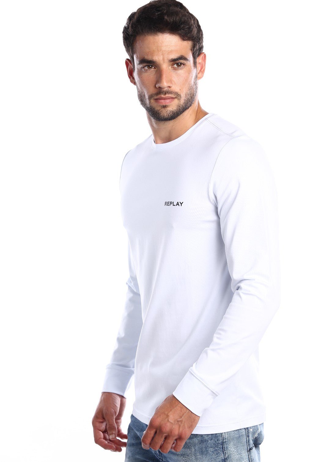 טי שירט לייקרה ארוכה עם הדפס גדול בגב WHITE / L