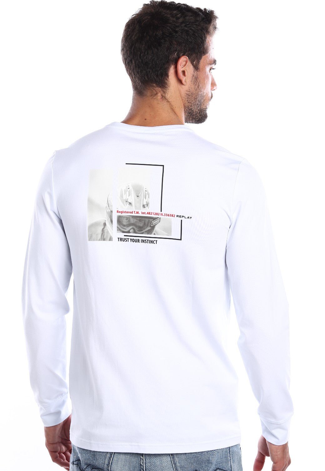 טי שירט לייקרה ארוכה עם הדפס גדול בגב WHITE / L