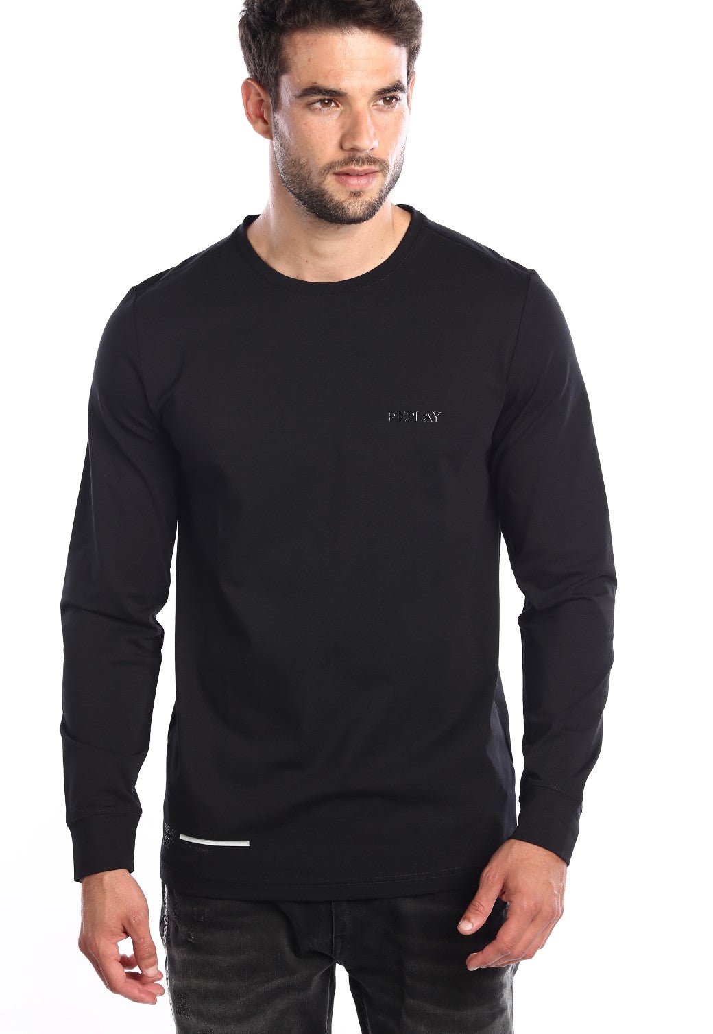 טי שירט ארוכה עם הדפס לוגו קטן | גברים BLACK / L