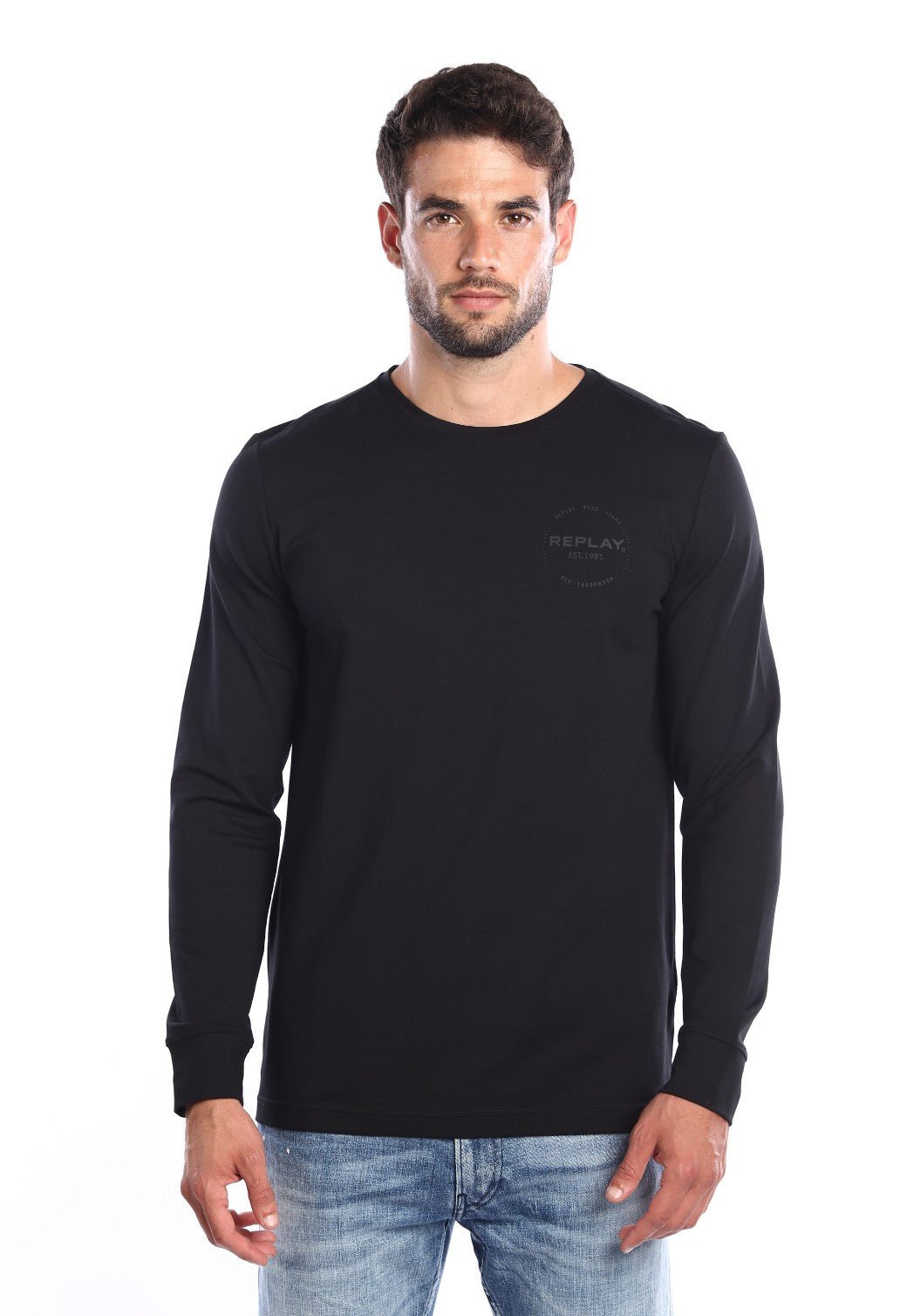 טי שירט לייקרה ארוכה עם הדפס לוגו קטן | גברים BLACK / L