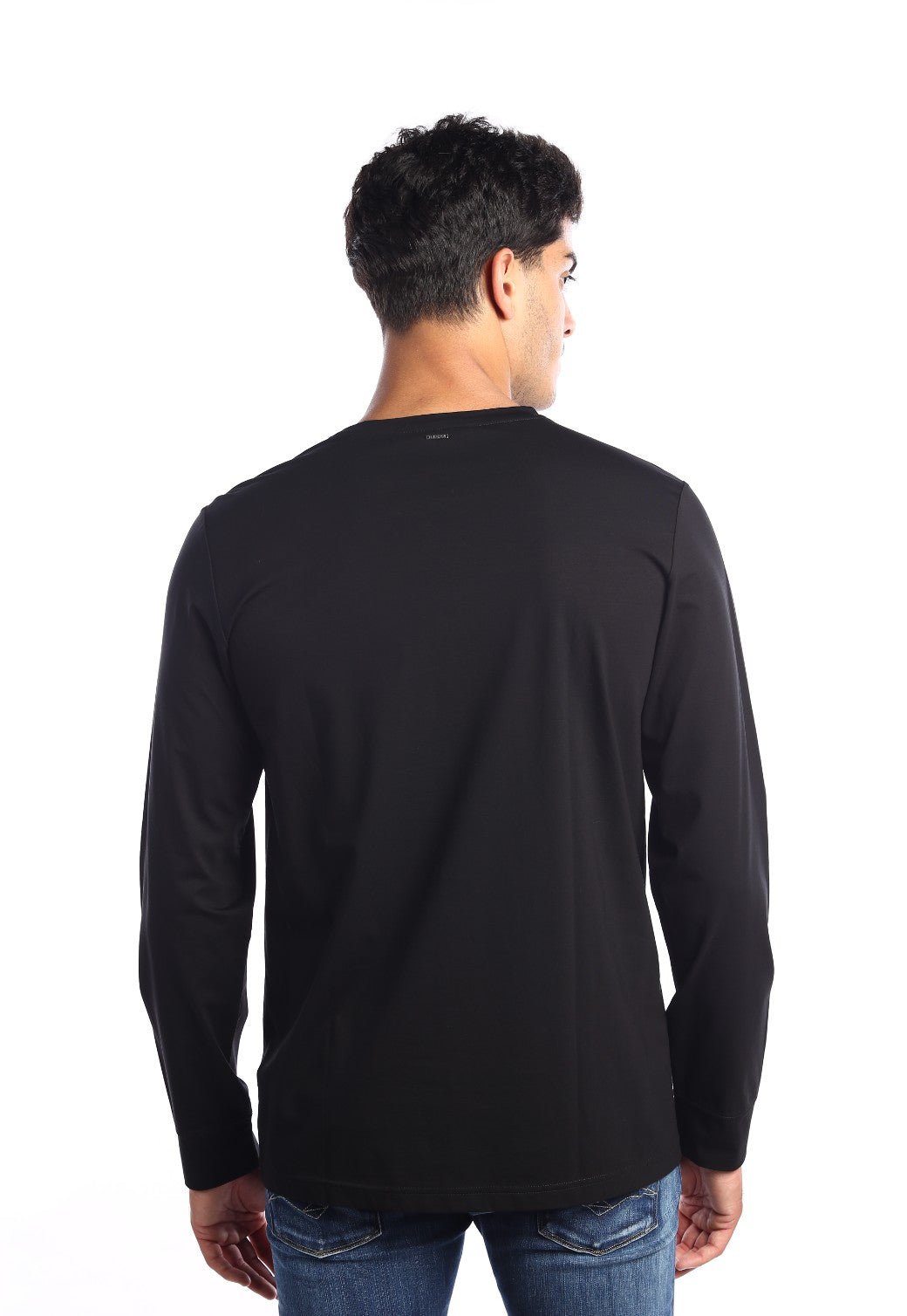 טי שירט ארוכה מבד מרצרייז עם לוגו קטן | גברים BLACK / L