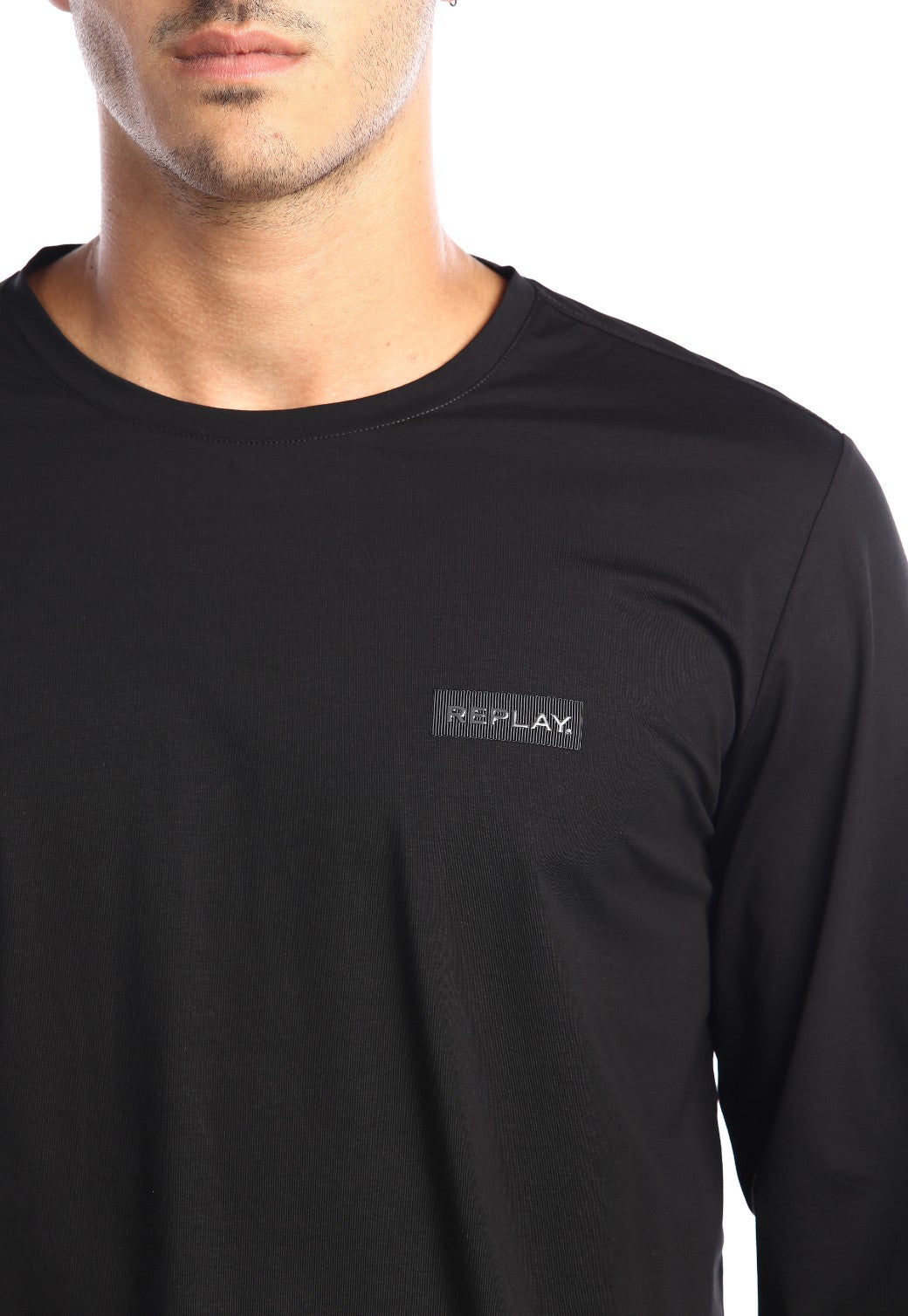 טי שירט ארוכה מבד מרצרייז עם לוגו קטן | גברים BLACK / L