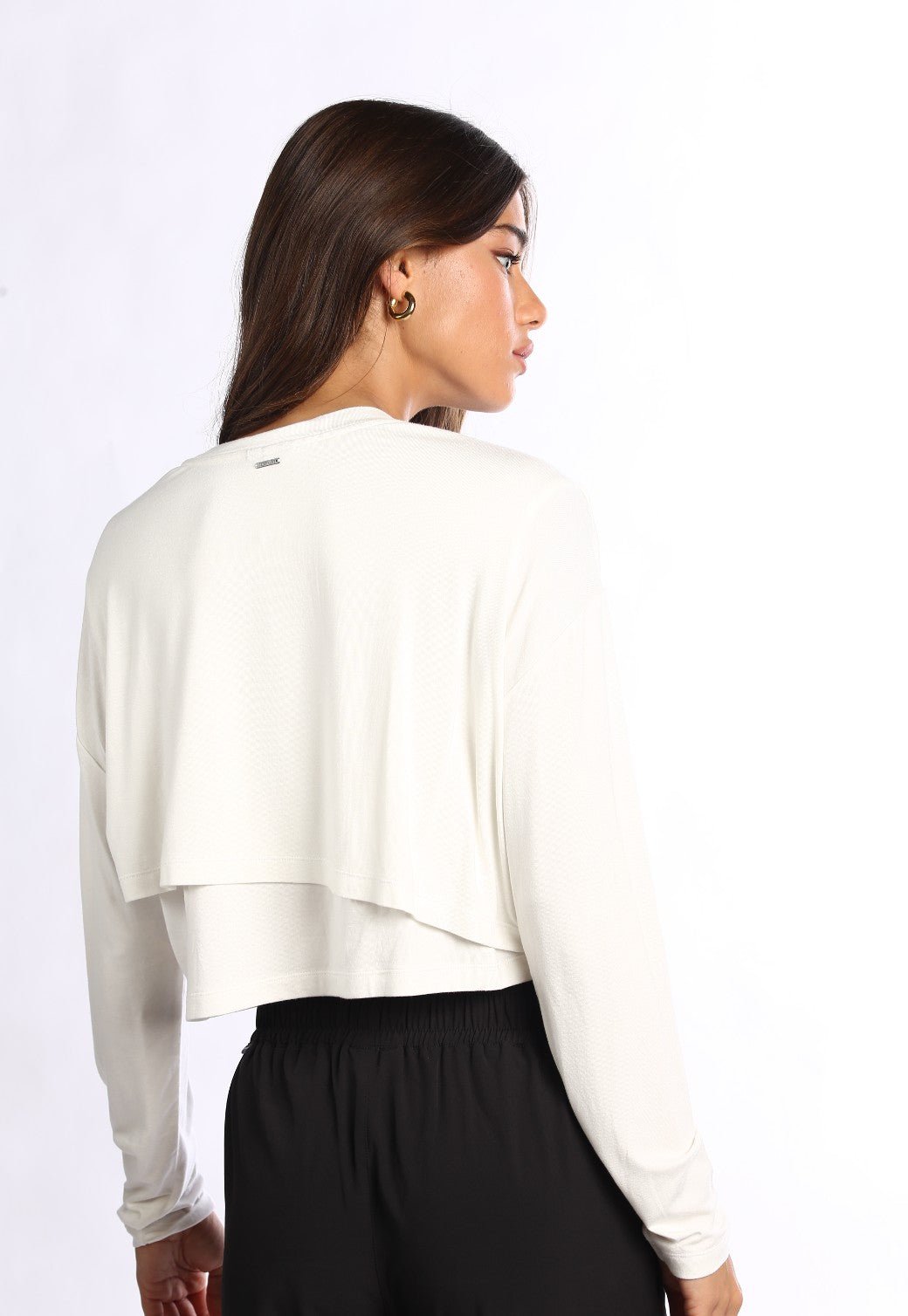 טי שירט ארוכה שתי שכבות לוגו גדול בחזה | נשים WHITE / S