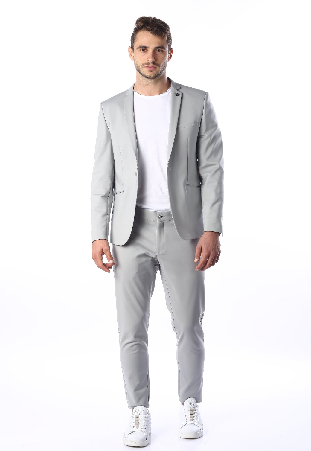 מכנסיים אלגנטיים לגברים בגזרת סלים בצבע אפור