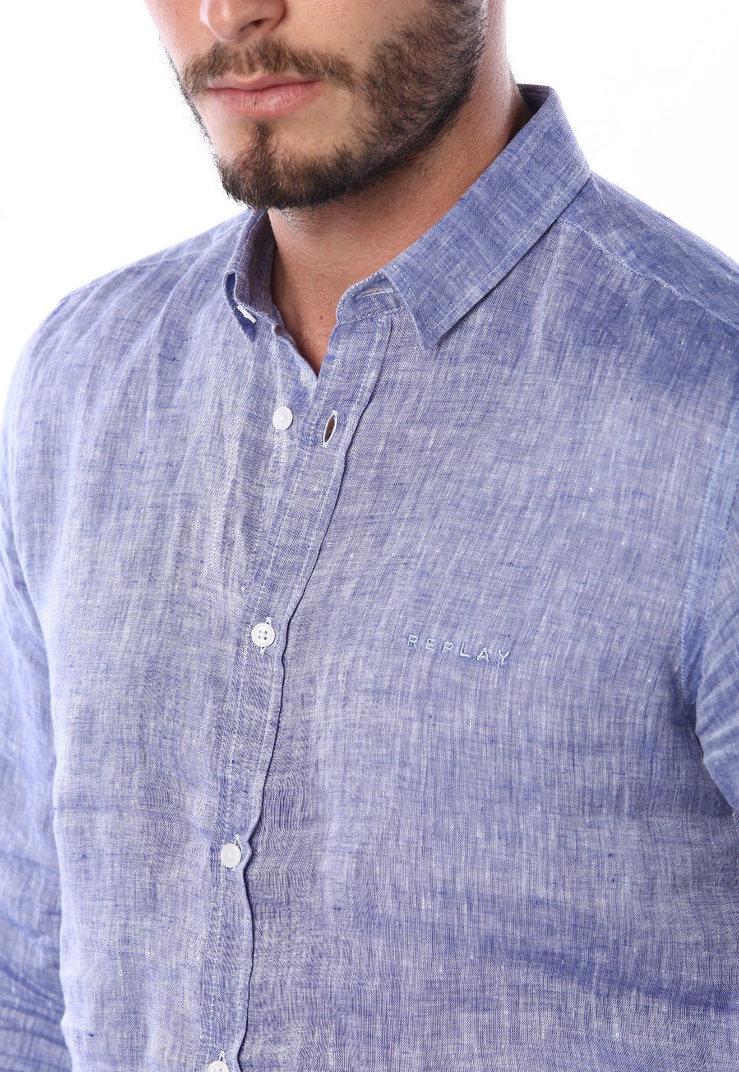 חולצה מכופתרת מבד פשתן | גברים BLUE / L