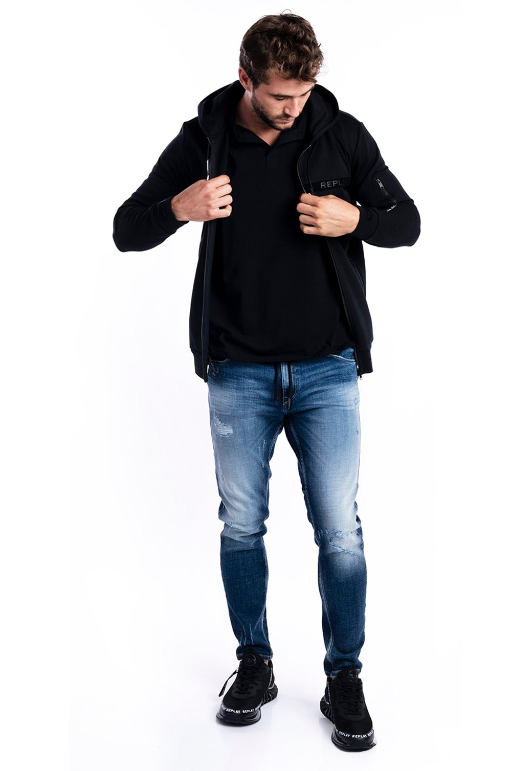 סווטשירט קפוצ׳ון | גברים BLACK / L