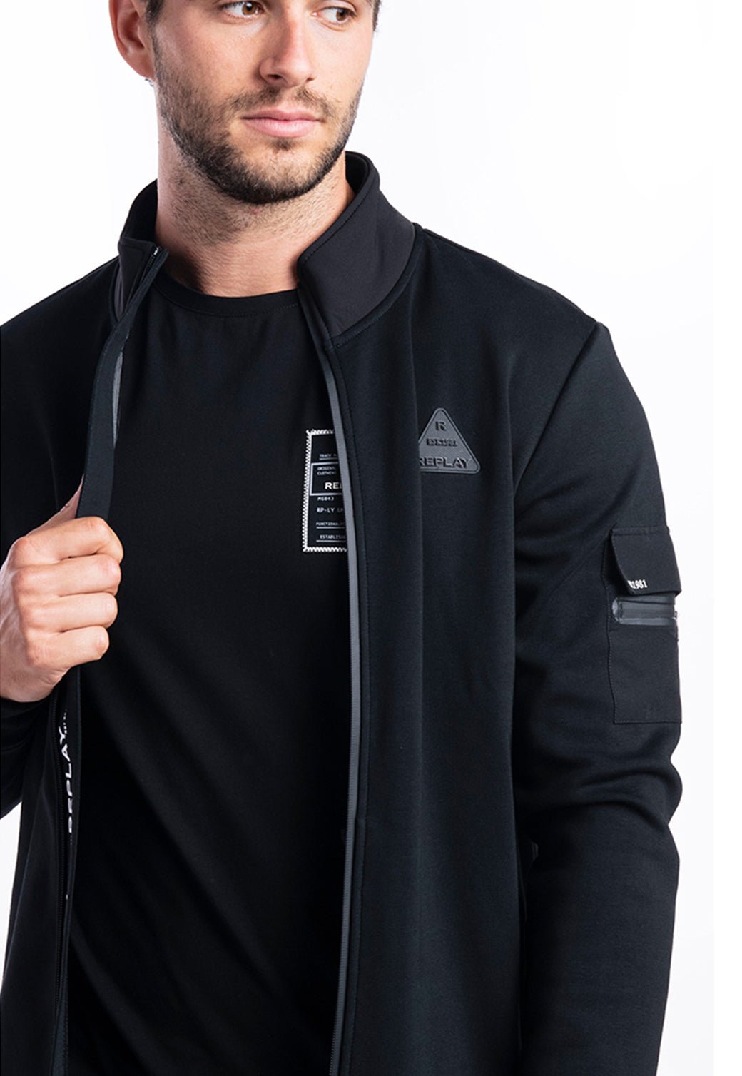 ז׳קט וולור צווארון גבוה מרוכסן | גברים BLACK / L