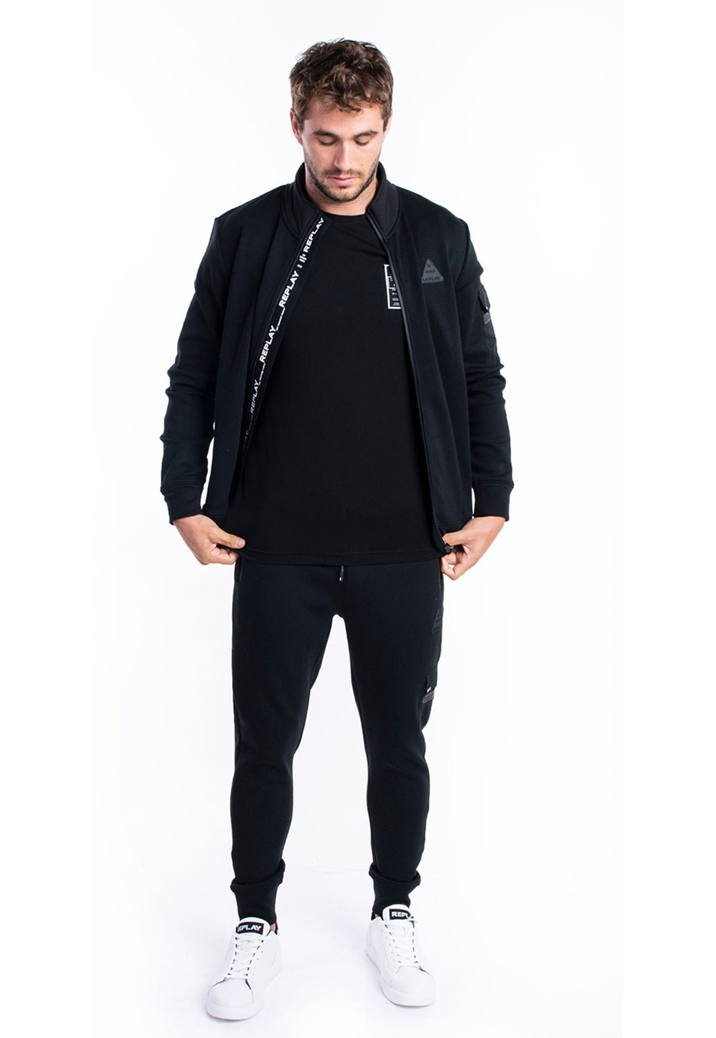 ז׳קט וולור צווארון גבוה מרוכסן | גברים BLACK / L