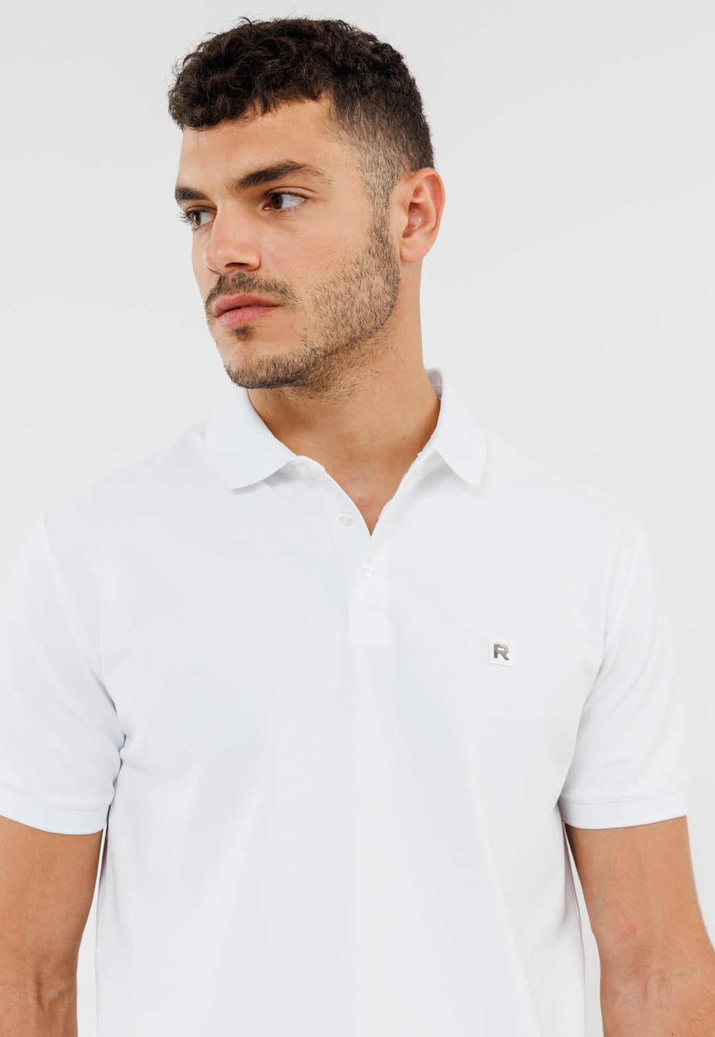 חולצת פולו ארוכה מבד פיקה לגברים בצבע לבן