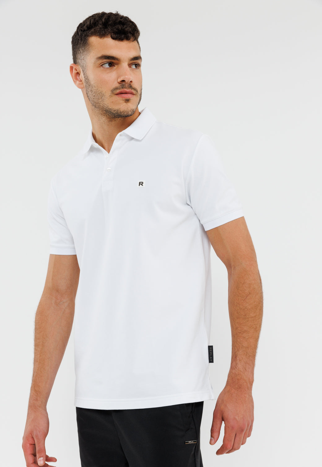 חולצת פולו ארוכה מבד פיקה לגברים בצבע לבן