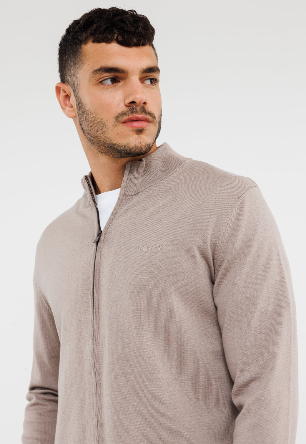 סריג עם רוכסן לגברים בצבע חום