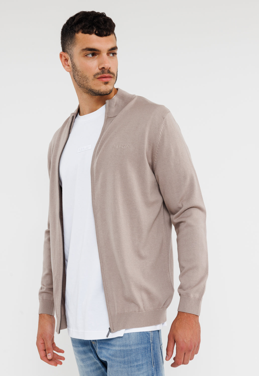 סריג עם רוכסן לגברים בצבע חום