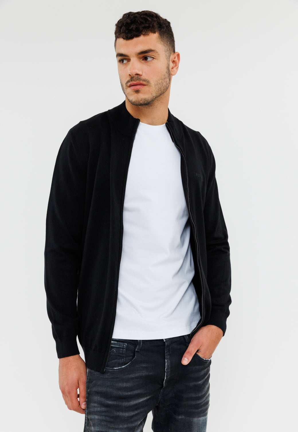 סריג עם רוכסן לגברים בצבע חום