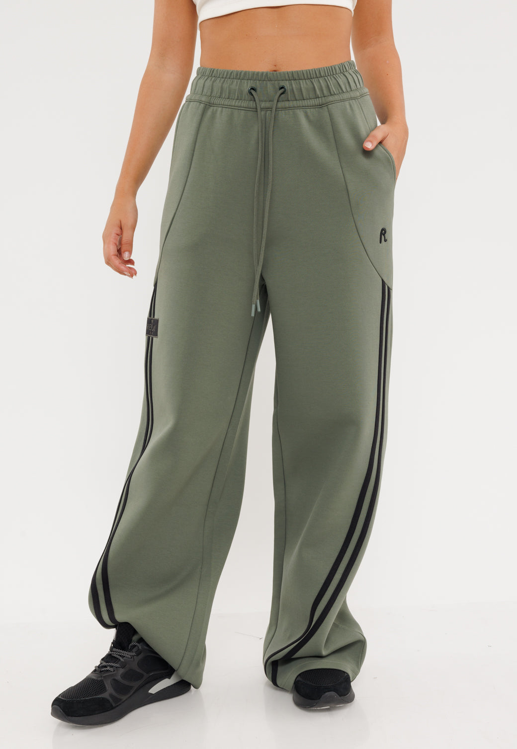 מכנסיים רחבים עם פסי צד בגוון ירוק