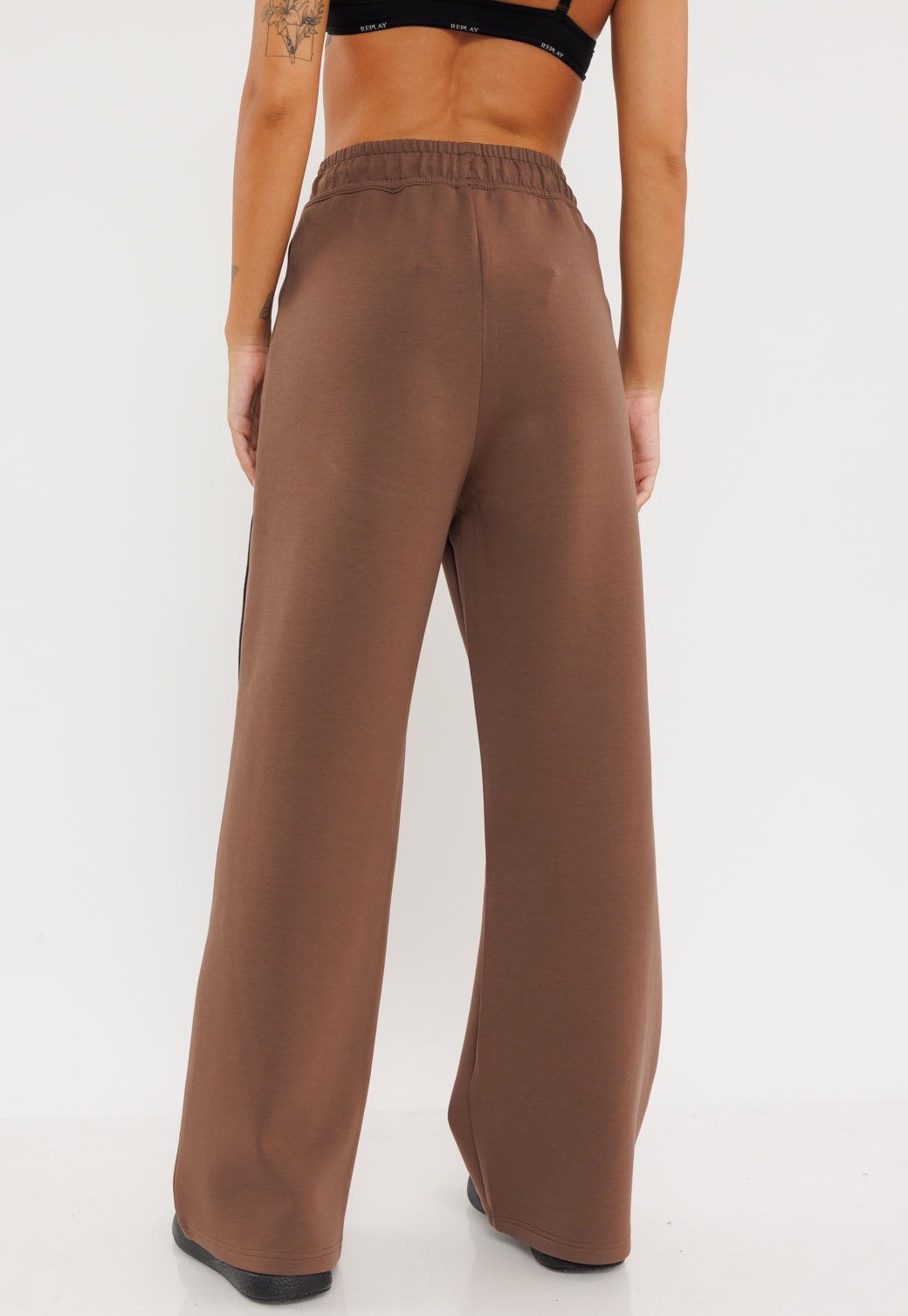 מכנסיים רחבים עם פסי צד בגוון חום