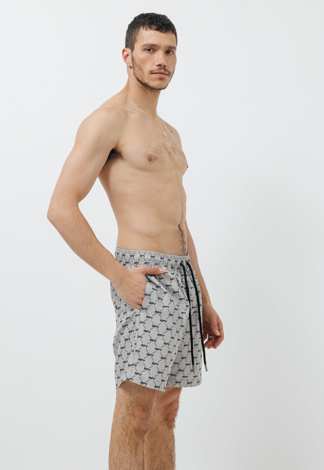 בגד ים לגברים בצבע אבן עם הדפס