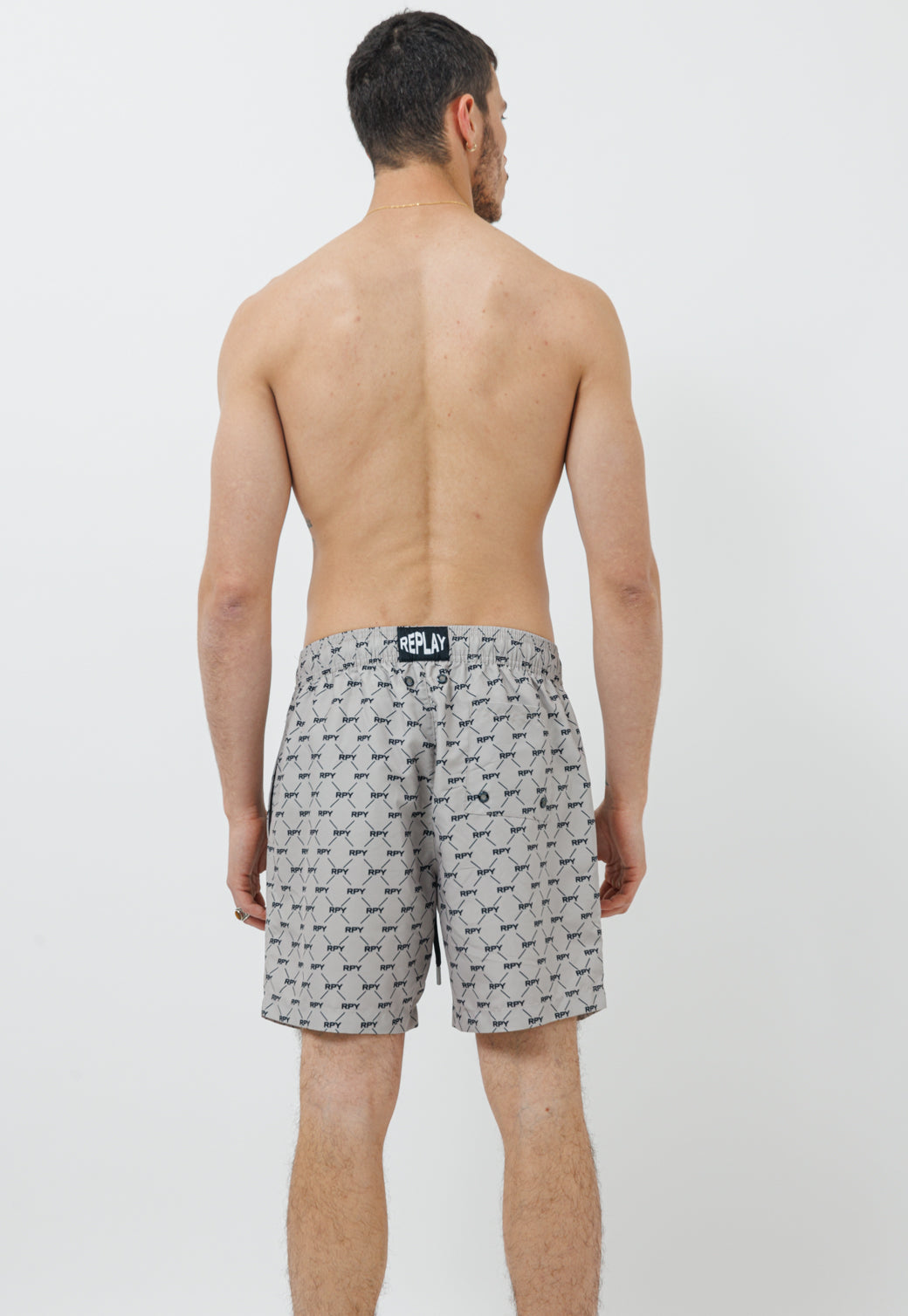 בגד ים לגברים בצבע אבן עם הדפס