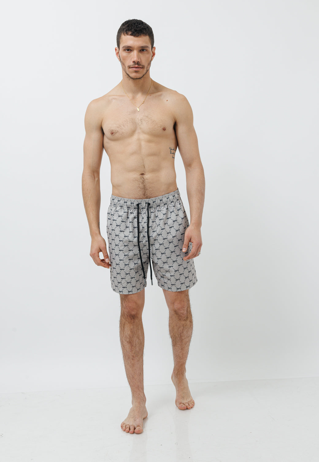 בגד ים לגברים בצבע אבן עם הדפס