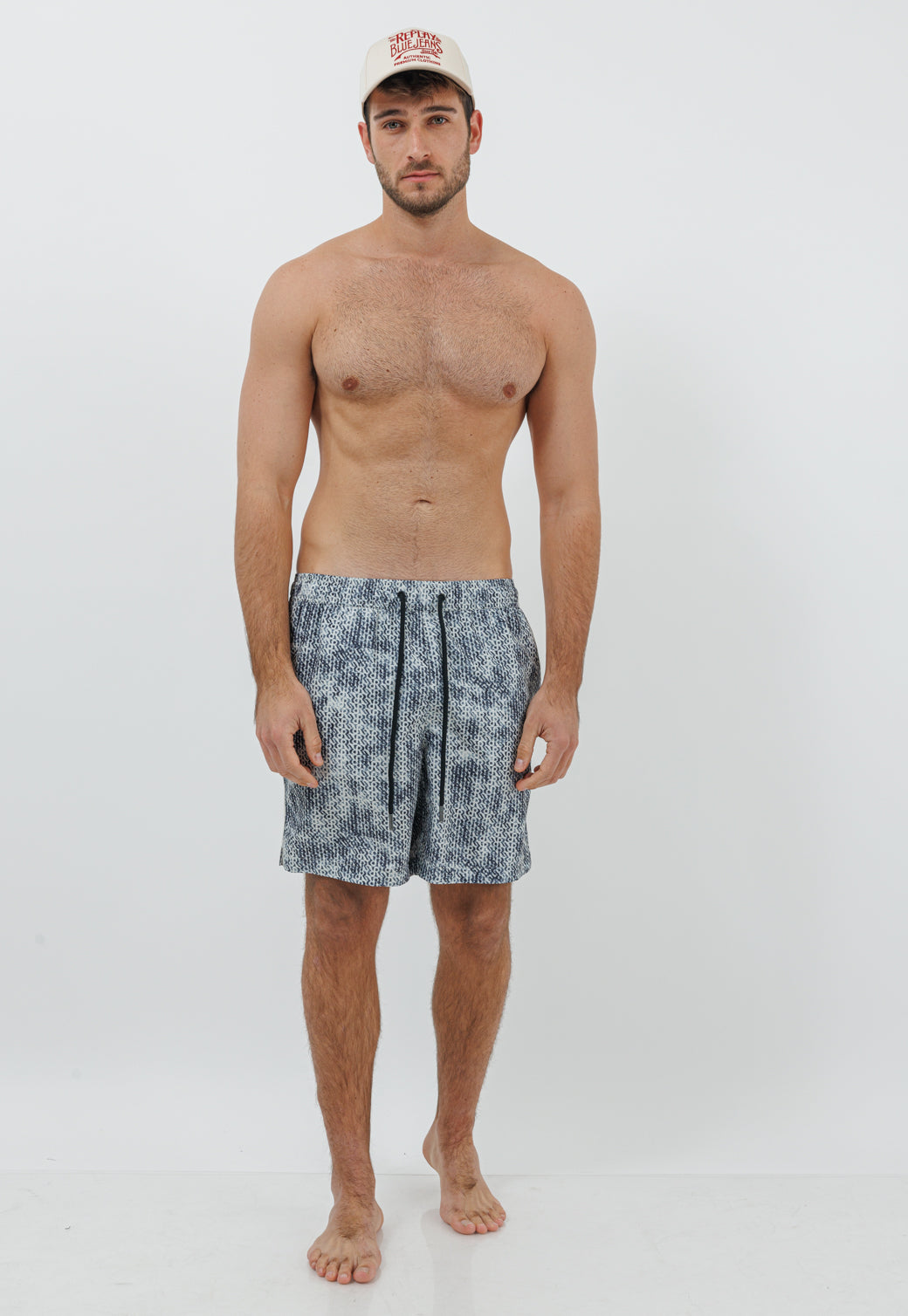 בגד ים לגברים בהדפס כחול-אפור