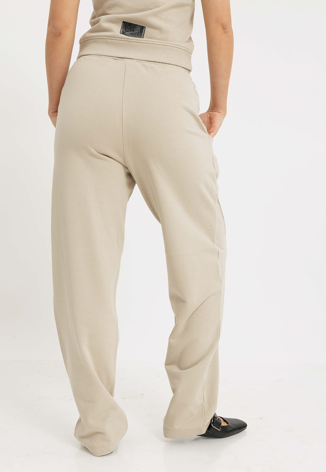 מכנסי טרי ארוכים לנשים בצבע קרם