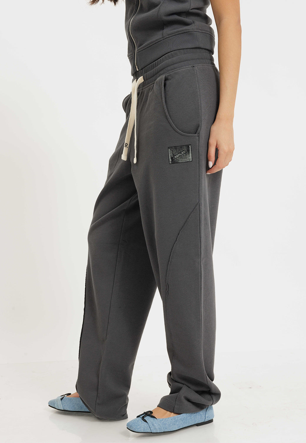 מכנסי טרי ארוכים לנשים בצבע אפור