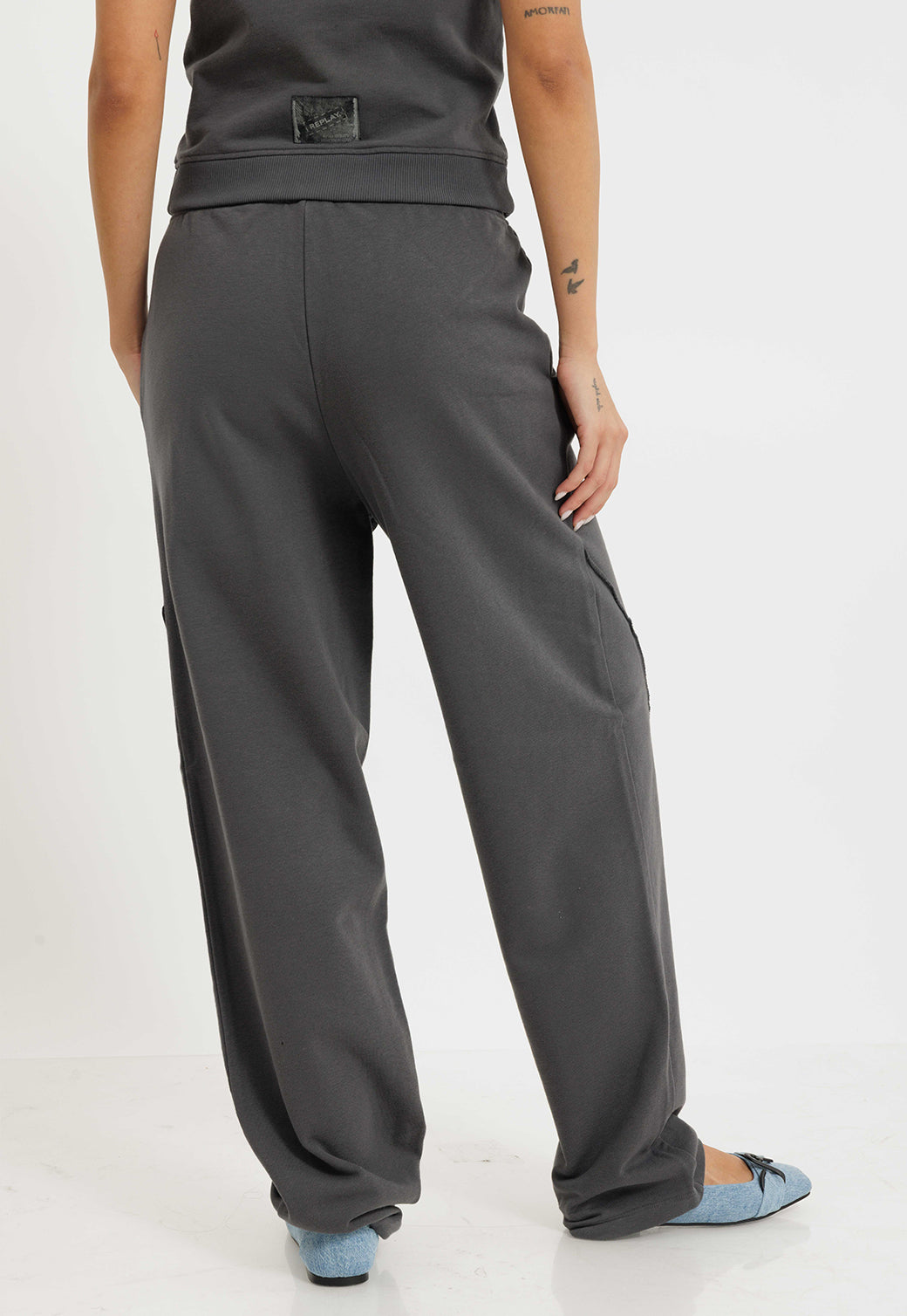 מכנסי טרי ארוכים לנשים בצבע אפור