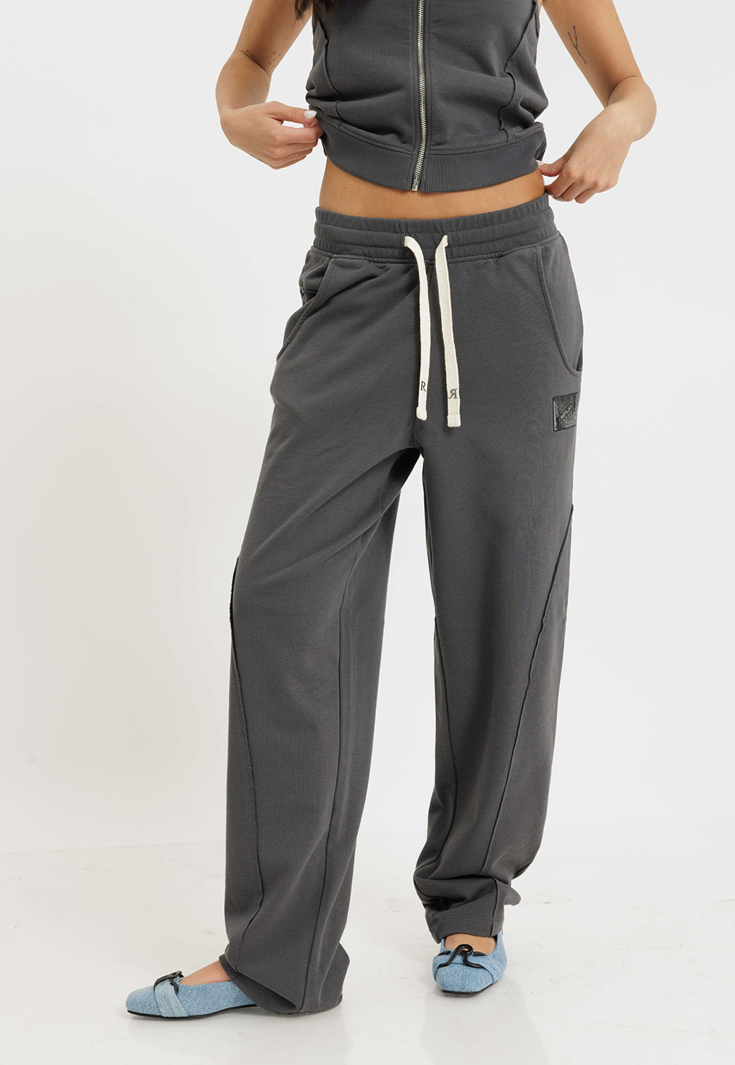 מכנסי טרי ארוכים לנשים בצבע אפור