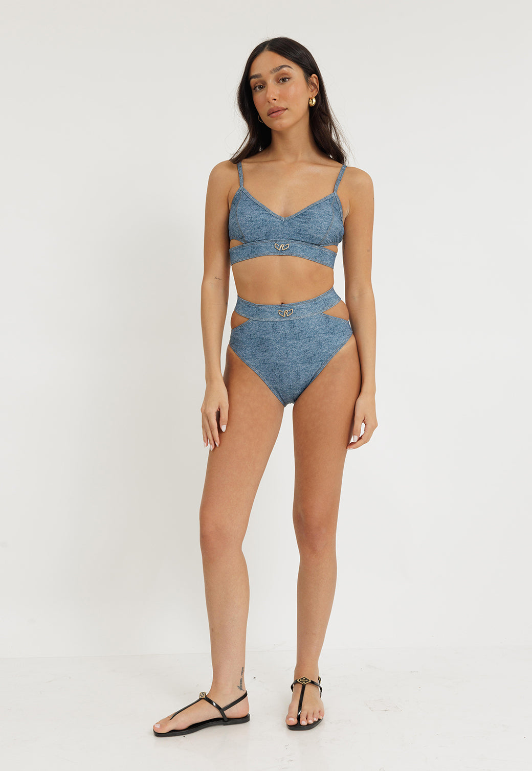 תחתון ביקיני גזרה גבוהה בצבע ג'ינס לנשים