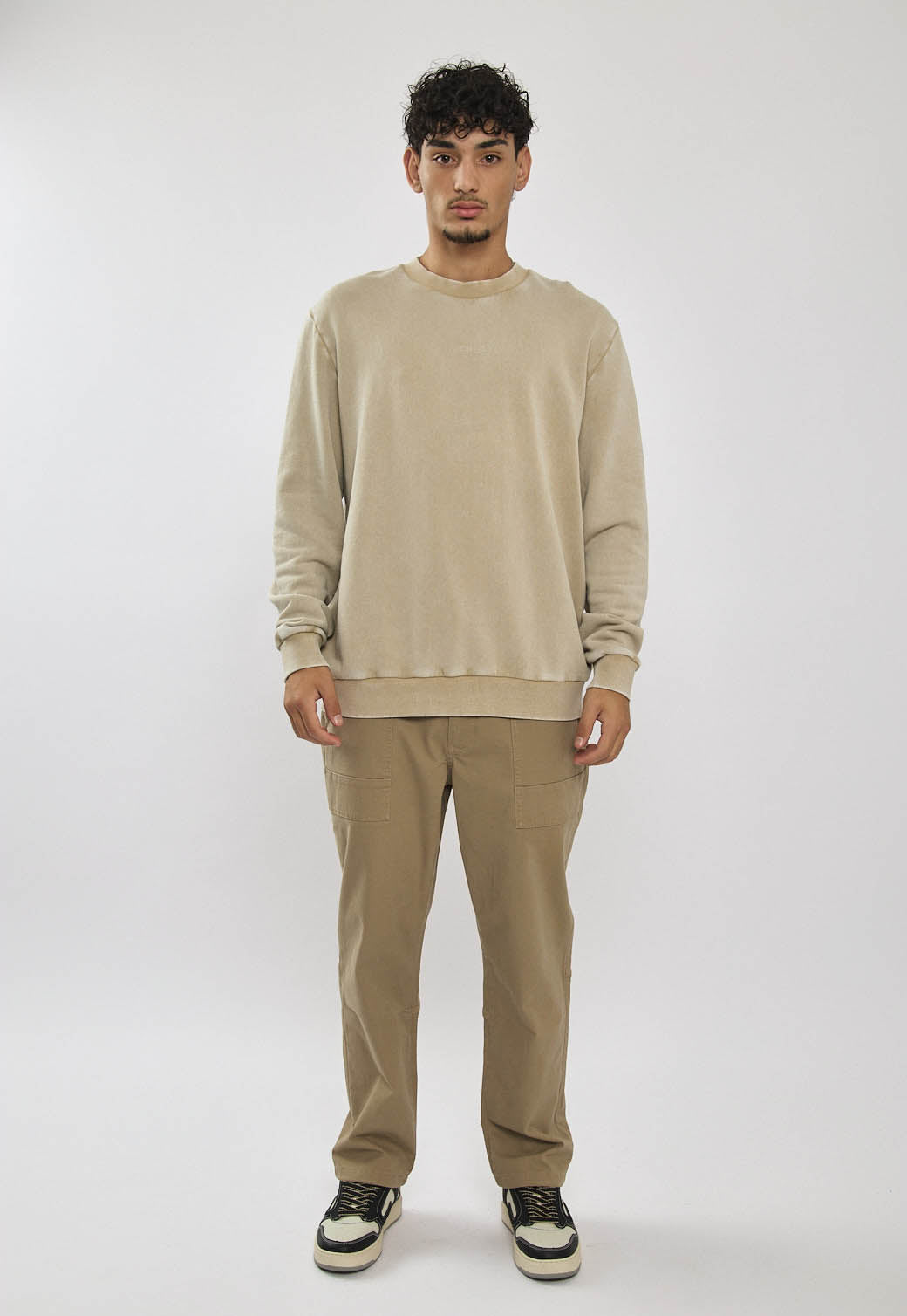 סווטשירט טרי לגברים בצבע קרם
