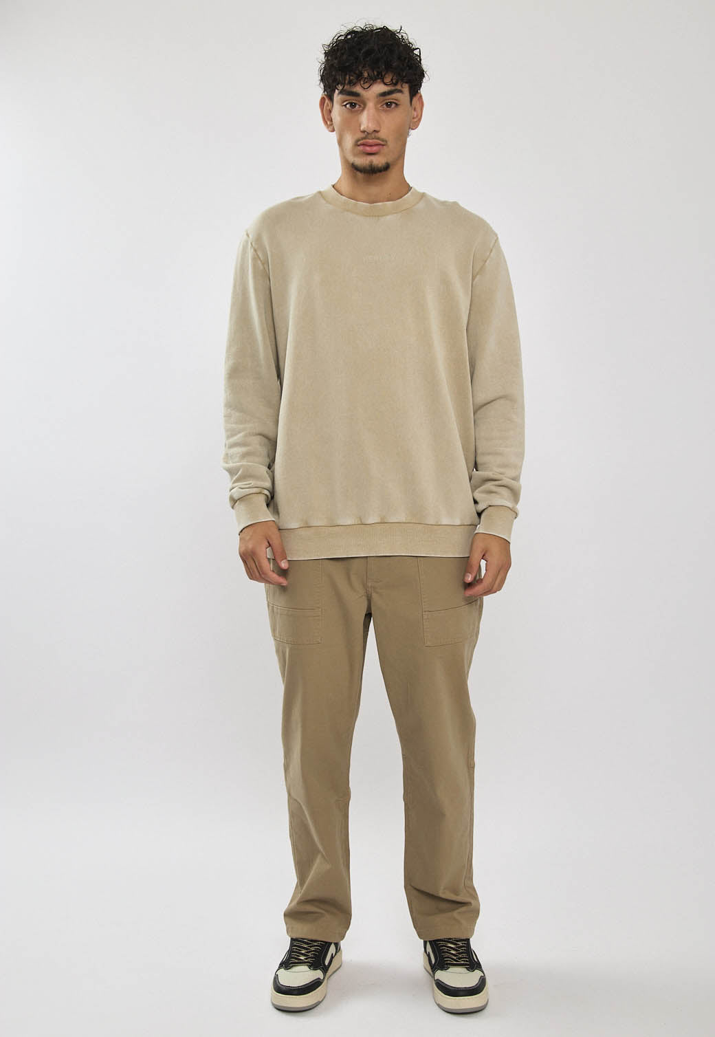 סווטשירט טרי לגברים בצבע קרם
