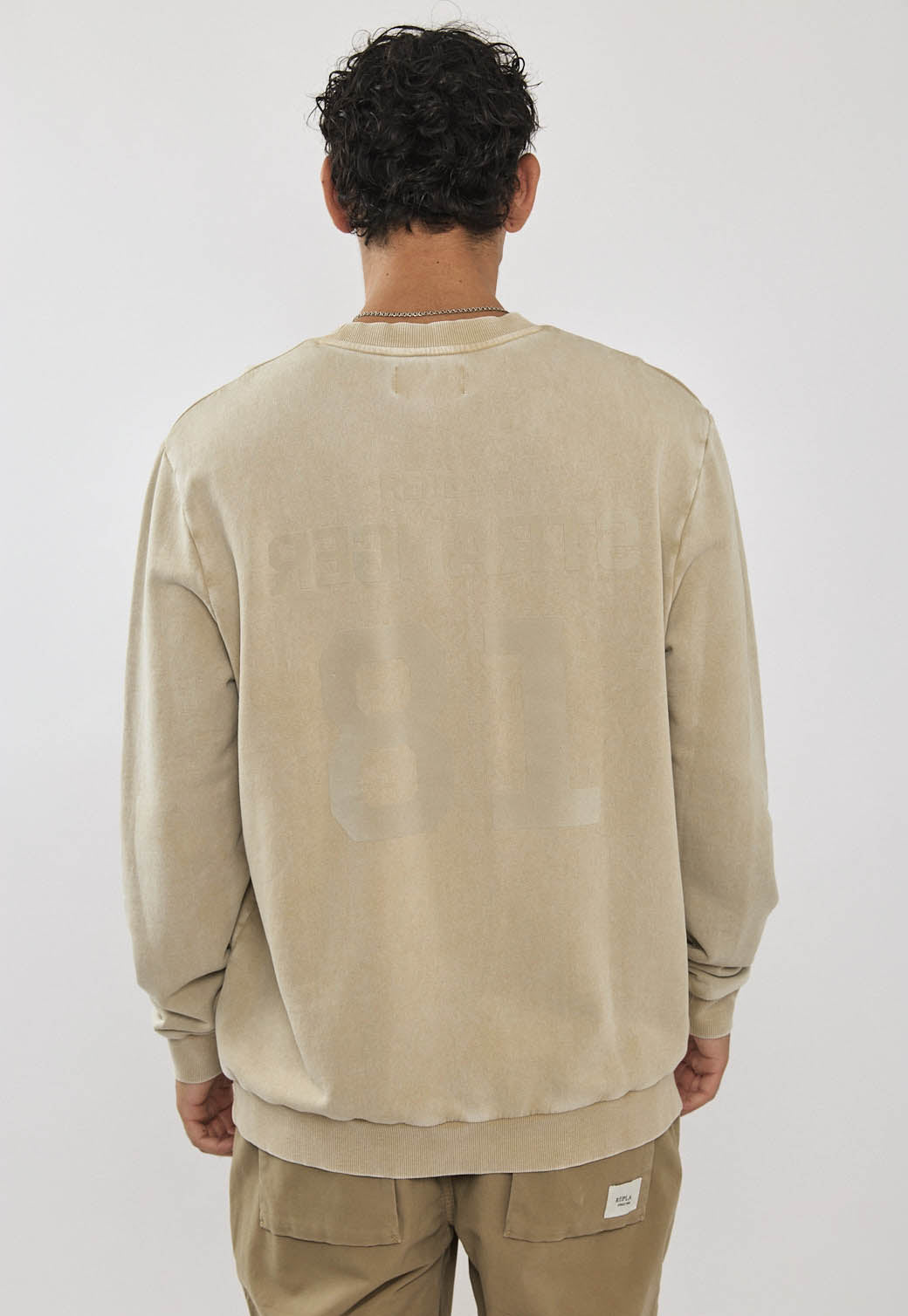 סווטשירט טרי לגברים בצבע קרם