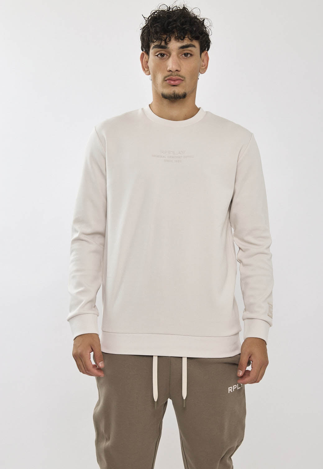 חליפת טרנינג שני חלקים לגברים בצבע שמנת