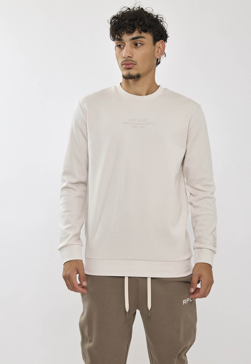 חליפת טרנינג שני חלקים לגברים בצבע שמנת