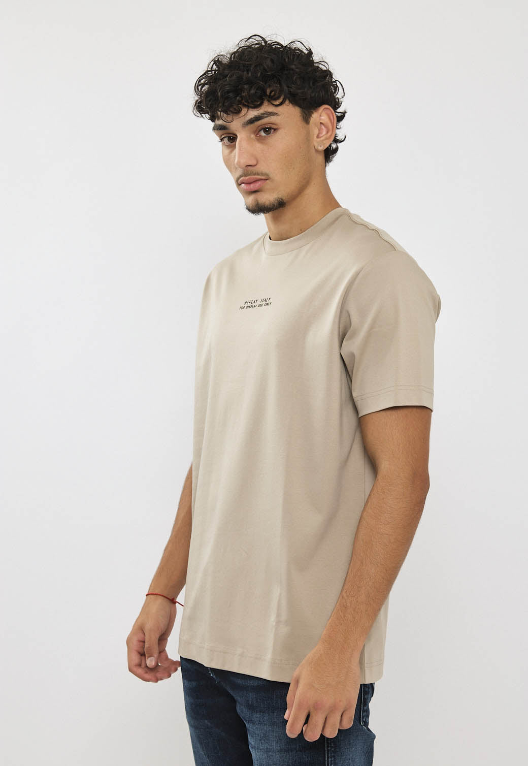 טי-שירט לגברים בצבע חול עם הדפס לוגו