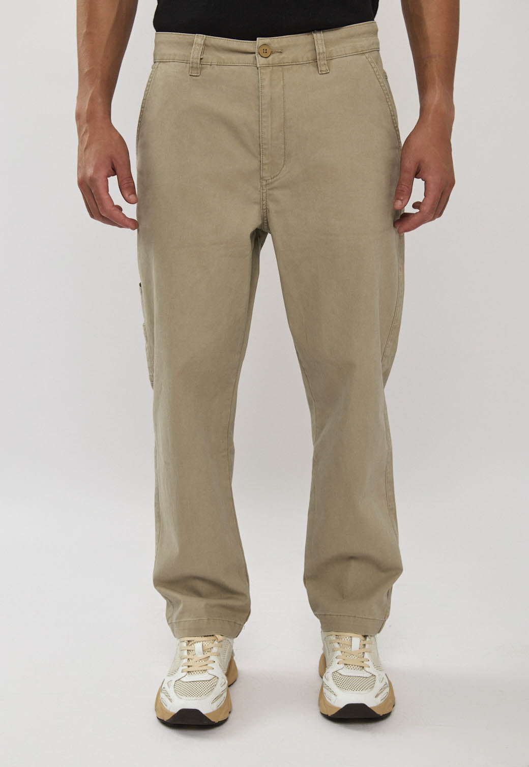מכנסי טוויל לגברים בצבע קרם אבן