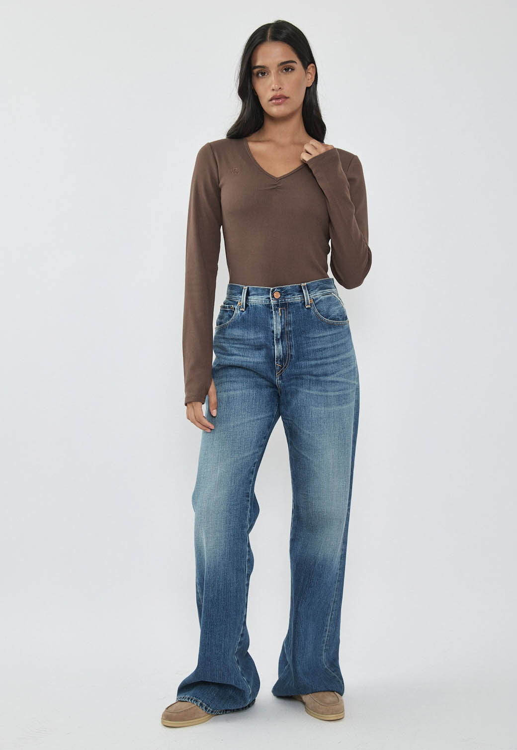 בגד גוף ריב ארוך לנשים בצבע חום