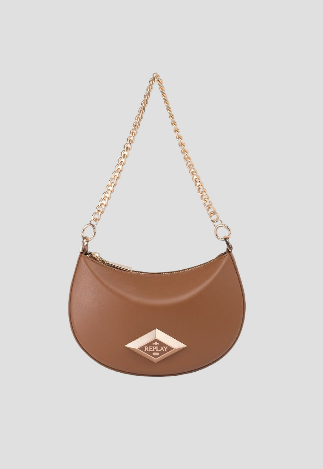 תיק כתף לנשים בצבע חום עם שרשרת זהב
