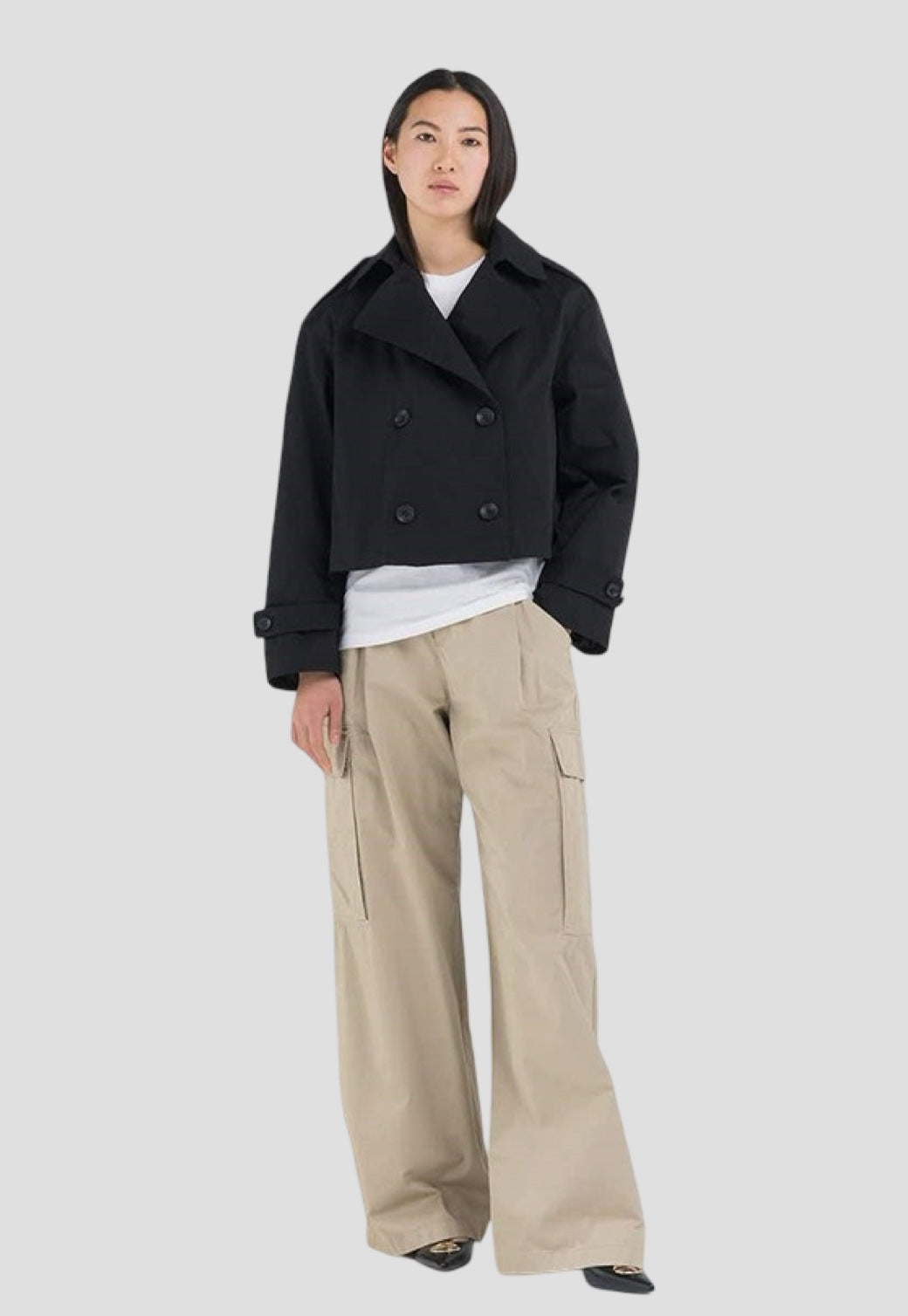 ג'קט טרנץ' באורך קרופ Giubbotti בצבע שחור