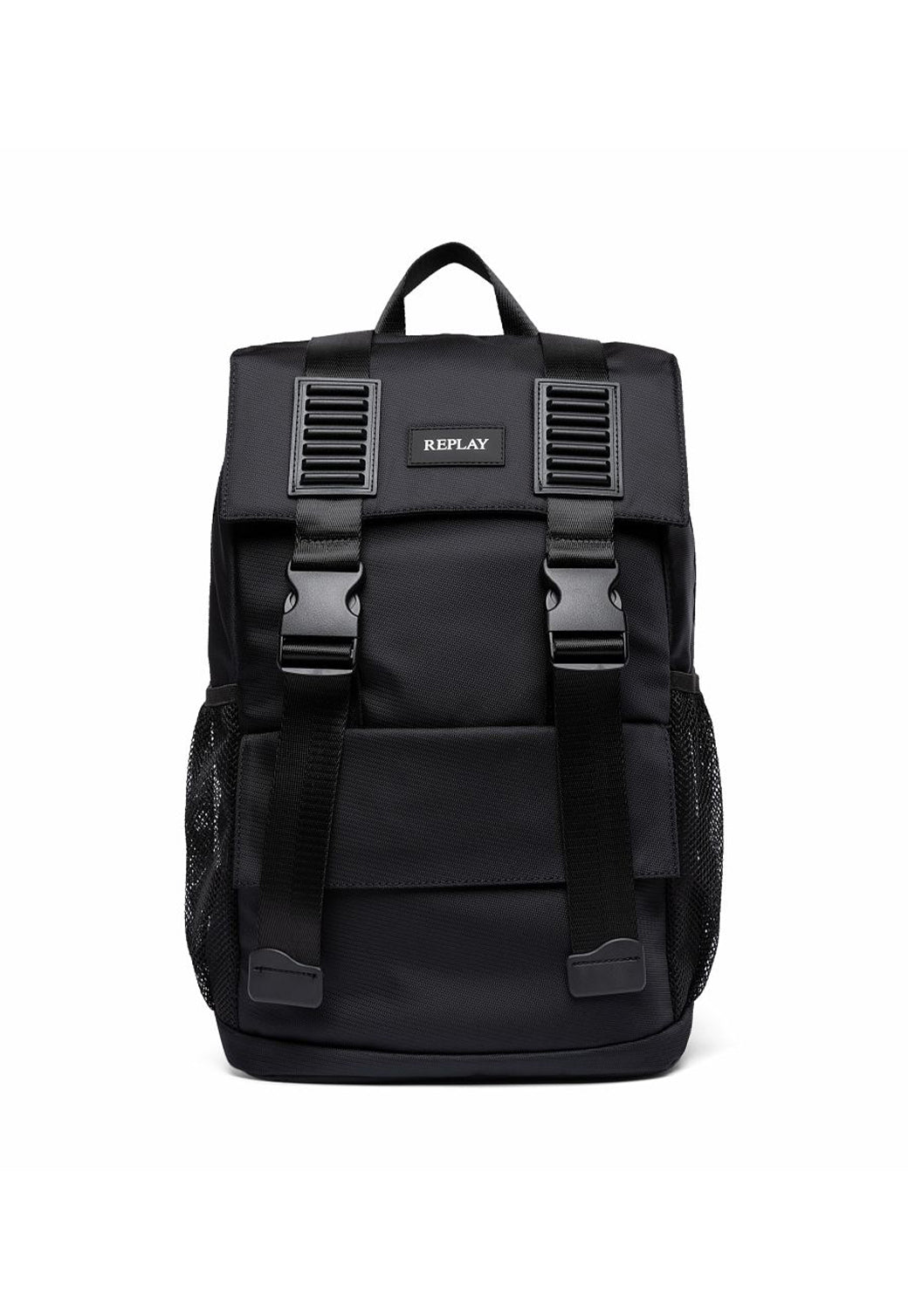 תיק גב שחור עם אבזמי הצמדה קדמיים