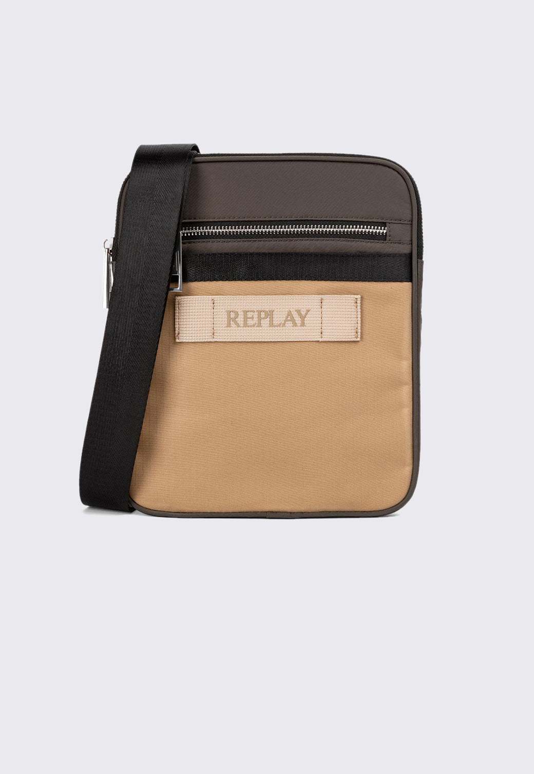 תיק צד בגזרת קרוס בצבע חום־בז' עם כיס קדמי