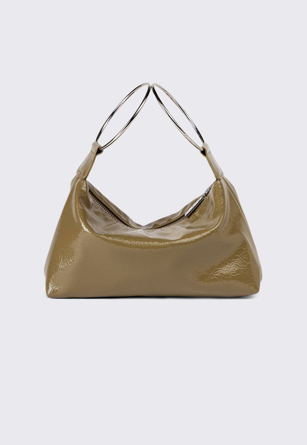 תיק לנשים בצבע חאקי עם ידיות מתכת