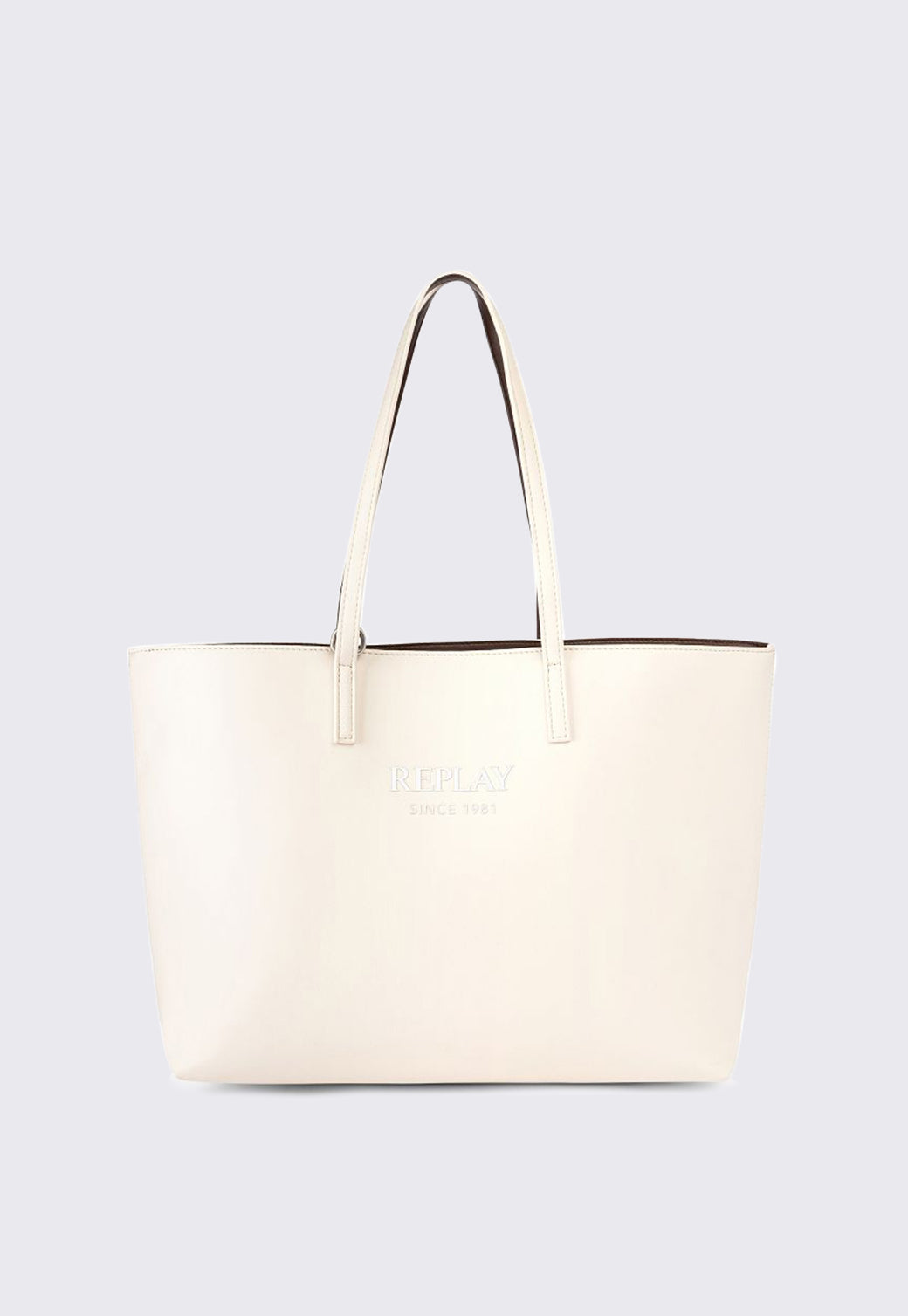 תיק לנשים בצבע שמנת עם ידיות קונטרסט